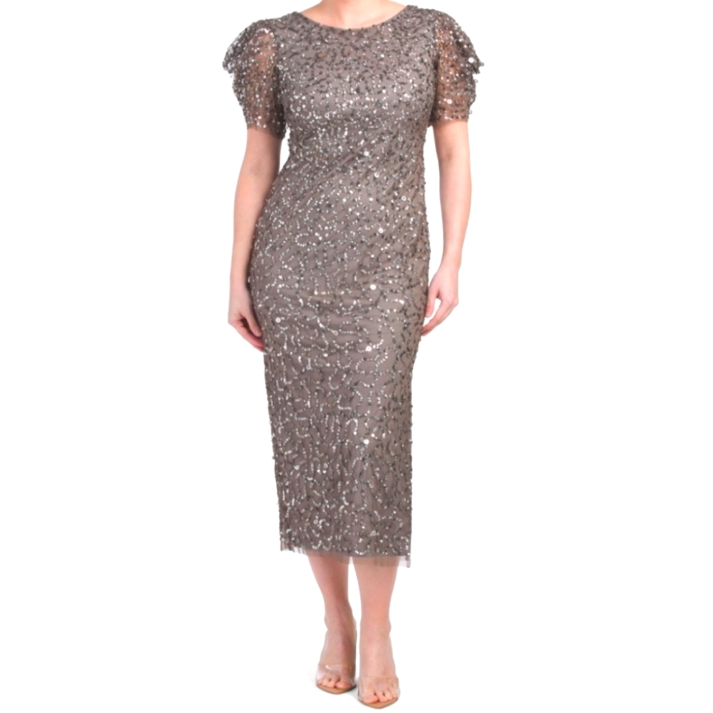 Adrianna Papell Silver Sequined Mother of the Bride Event Dress Size 20W